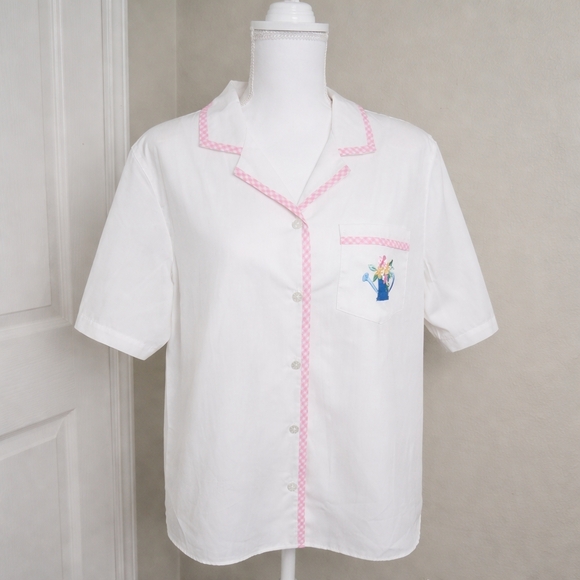 Alfred Dunner Tops - Alfred Dunner 90s Vintage NWT White Button Down Shirt Pink Gingham Floral Pocket